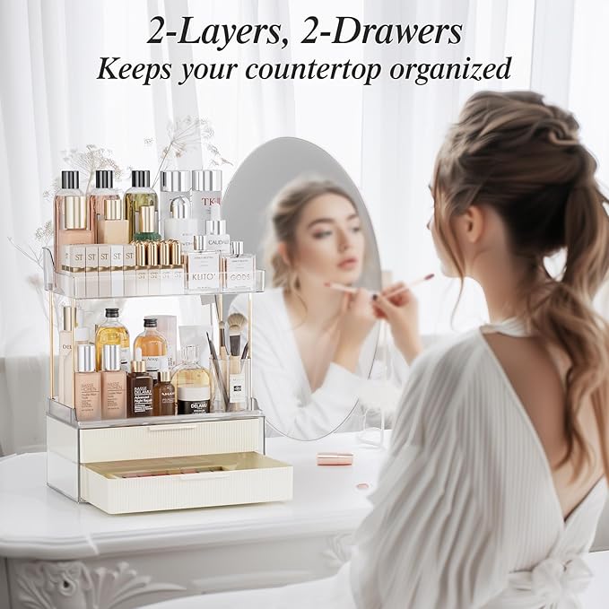 2-tier 2-drawer bathroom counter organizer,