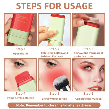 Cream Blush Stick for Cheeks, Multi-Use Makeup Blush Stick for Eye Lip Face, Travel-Friendly Tinted Solid Moisturizer Matte Blush, Natural Glow Blendable Smooth Blusher with Brush-Orange Coral