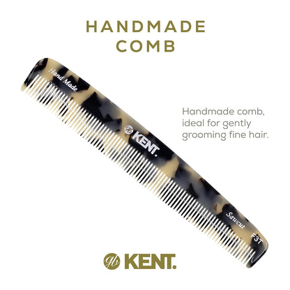 Kent F3TW Fine Tooth Comb - Hair Parting and Straightening Comb for Men's & Women's Dandruff Remover, Saw Cut and Hand Polished Made in England