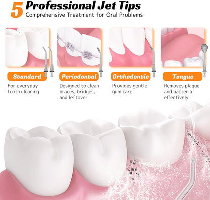 Water Dental Flosser Cordless Oral Irrigator with 300ml 5 Tips 4 Modes USBCharger Portable Travle Irrigation Cleaner IPX7 Electric Irrigador Dental for Teeth Cleaning (Black)