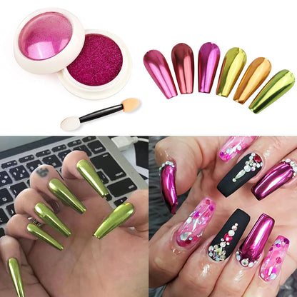 6 Box Chrome Nail Powder, Chrome Effect Nail Powder Set, Shiny Nail Glitter Powder with Magic Mirror Effect for Nail Art Design Decoration(Fluorescent Color Series)
