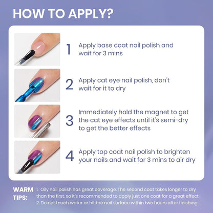 Blue Violet Cat Eye Nail Polish Quick Dry, Magnetic Nail Polish Non Gel Fingernail Lacquer DIY Manicure Gift For Women Girls 16ml/0.54 oz