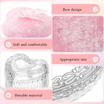 Tioncy 3 Pcs Large Body Powder Puff and Powder Container with Puff Crystal Container Soft Washable Reusable Velour Face Body Glitter Wet Dry Makeup Heart (Clear)