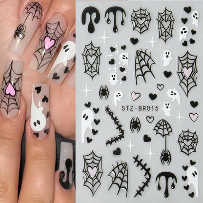 6Pcs Halloween Nail Stickers for Nail Art, Bat Spiders Nail Art Stickers Spider Web Black Rose Skull Ghost Nails Design Decals Halloween Nail Supplies for Women DIY Manicure Decoration Accessories