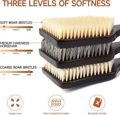 Back Scrubber Shower Brush,Dry Brushing Body Brush with 17.7 Inch Curved Long Handle, Natural Bristles for Lymphatic Drainage, Soft & Stiff Bristles Available (Soft-Fine Boar Bristles)