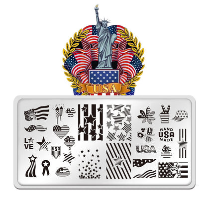 4th of July Nail Art Stamping Plates American Flag Designs Nail Stamp Templates DIY Stainless Steel Star Nail Image Polish Template Manicure Accessories for Women and Girls