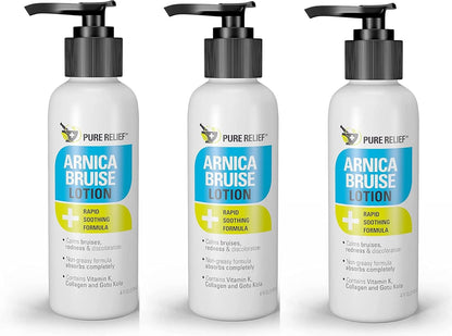 Arnica Bruise Relief Lotion for Bruising, Swelling, & Discoloration On Skin, Natural Skin Care Arnica Bruise Homeopathic Topical Bruise Cream W/Aloe Vera & Collagen, 4 Fl Oz (Pack of 3)