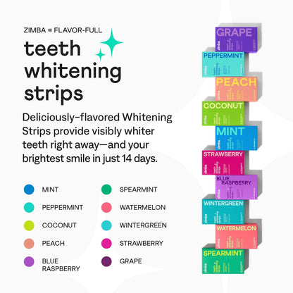 Zimba Teeth Whitening Strips for Teeth Sensitive, White Strips for Teeth Whitening, Teeth Whitener Stain Remover 28 White Strips Included Per Pack, 2 Pack (14 Day Treatment), Spearmint and Watermelon