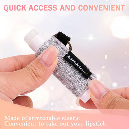 Lip Balm Keychain - Shinny Chapstick & Lipstick Holder - Tight Elastic Holder for Fat & Slim Lip Balms