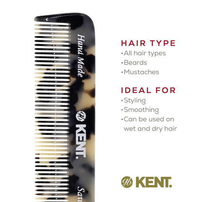 Kent FOT TW Fine Tooth Comb for Men - Handmade Pocket Comb for Travel, Styling, Fine or Thinning Hair, Mustache and Beard Care Handpolished Saw-Cut Made in England