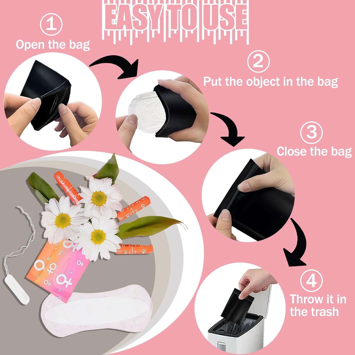 Sanitary Napkin Disposal Bags 110pcs, Women Tampon Disposal Bags Sealed Opaque Feminine Hygiene Disposal Bags for Privacy, Black