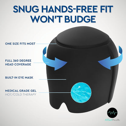 2 Pack - Migraine Relief Cap Ice Head Wrap and Hat | Hot/Cold Gel Pack with Face and Eye Mask Compress for Headache Relief - Black 2 Pack