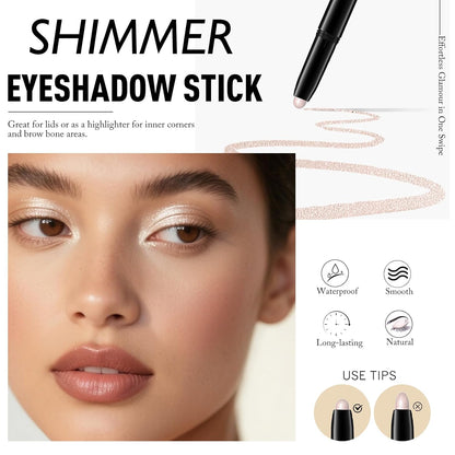 Eyeshadow Stick Shimmer Waterproof Long Wear Eye Brightener Cream to Powder Glitter Eye Shadow Crayon High Pigmented Highlighter Eye Liner Pencil Makeup Crease-Proof Buildable Color, 6 OYSTER