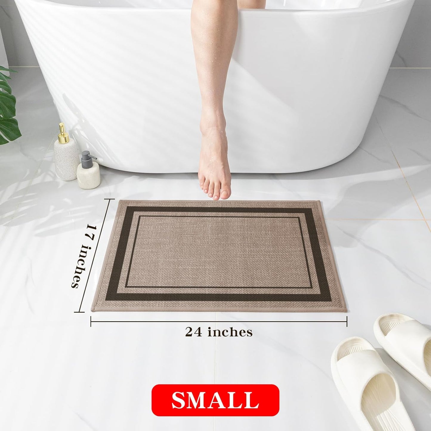 chakme Bathroom Rugs Mat 24x17, Ultra Thin Non Slip Bath Mat Small Quick Dry Absorbent Bath Mat for Bathroom Floor, (Dark Beige, 24"x17")