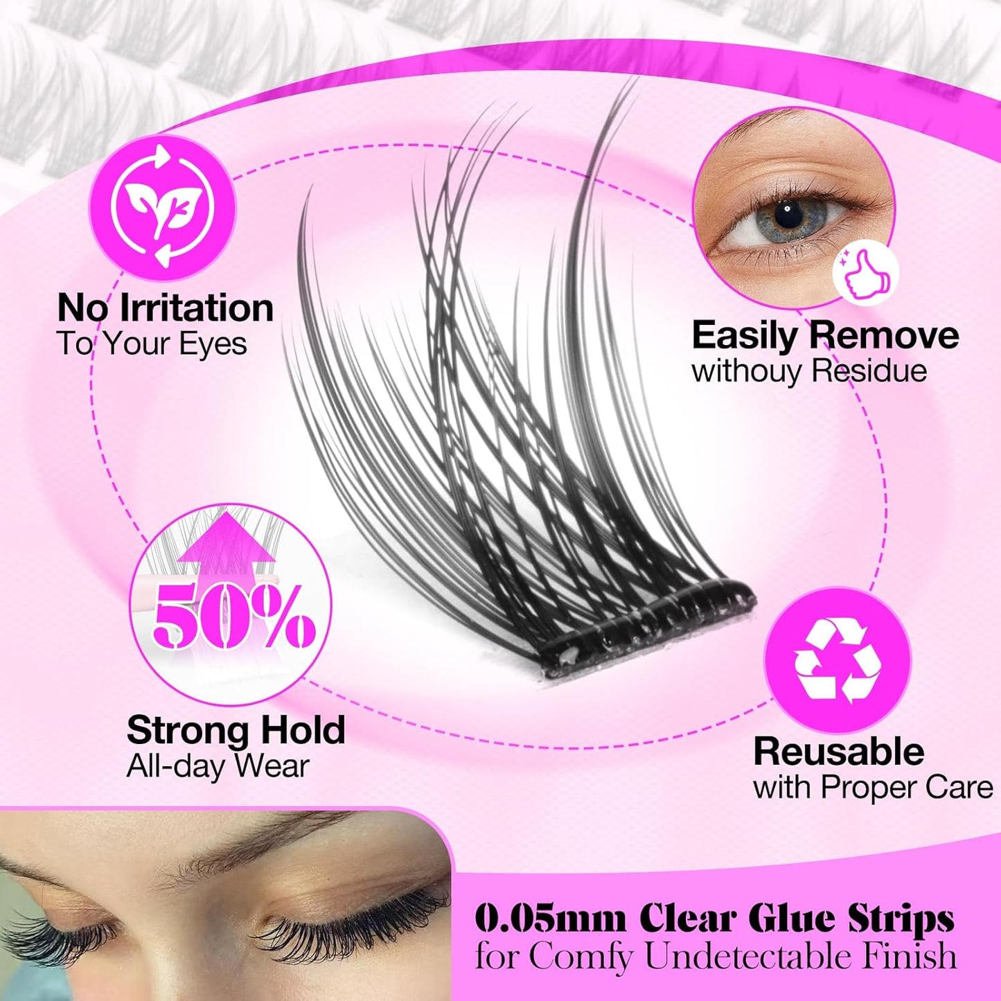 Yawamica Self Adhesive Eyelashes Wispy Lash Clusters No Glue Needed DIY Lash Extension 8-16mm Pre-Glued Eyelash Clusters Reusable Press on Lashes Natural C Curl Individual Lashes DIY Lash for Beginner