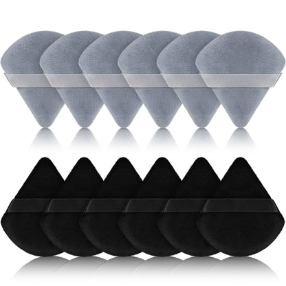 Maitys 12 Pieces Powder Puff Triangle Face Makeup Cosmetic for Loose Powder Soft Body Washable Reusable Foundation Sponge Mineral Wet Dry Makeup Tool for Women(Small,Black, Gray)