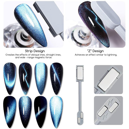 24 Pcs Cat Eye Magnet for Nails + 3 Y-Shaped Metal Brackets for Heart Cat Eye Effect Cylindrical Nail Magnet Magnetic Beads Magnet Double Ended Flower Magnet Stick for Cat Eye Nail Polish