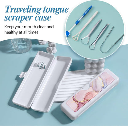 Toothbrush Travel Case - Colorful Pattern, Holder and Covers for Toothbrushes, Includes Tongue Scraper Case