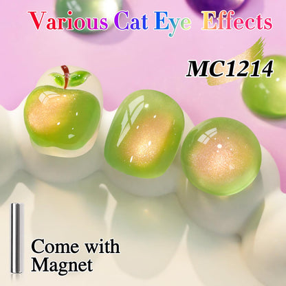 Double Rhythm 0.5 OZ Cat Eye Gel Polish with Magnet 15ML Holographic Glitter Shimmer Translucent Jelly Color Magnetic Nail Polish Salon DIY at Home (Green Pink-MC1214)