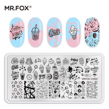 5PCS Nail Stamping Plates, Panda Teddy Bear Butterfly Coffee Pattern Stainless Steel Stencil, DIY Nail Art Template Tools