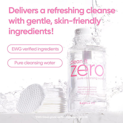 BANILA CO Clean It Zero Pure Cleansing Water | Gentle Cleanser for Sensitive Skin | Micellar Water Makeup Remover No Rinse & Oil Free (310ml / 10.48 fl.oz)