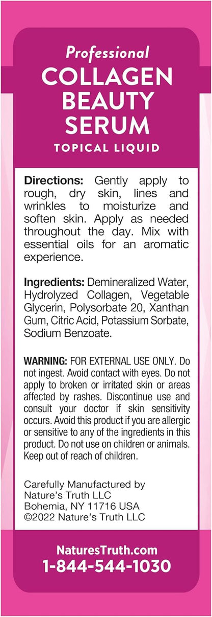 Nature's Truth Collagen Beauty Serum | 1 fl oz | for Skin | Unscented and Hydrating | Free of Parabens & Gluten