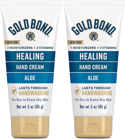 Gold Bond Healing Hand Cream, With Aloe, Hand Lotion for Dry Skin That Lasts Through Handwashing, 3 oz. (Pack of 2)