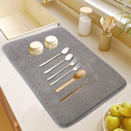2Pack Large Dish Drying Mat for Kitchen Counter,24 x 17 Inch Microfiber Absorbent Dish Drying Pad,Large Size Dishes Drainer Mats for Countertops,Sinks,Draining Racks(Gray)