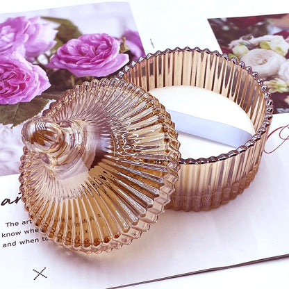 Ultra Soft Powder Puff and Container 3.3" High Density Velvet Dusting Washable Reusable Powder Puff,Body Powder Puff and Glass Jar Holder Loose Powder Box with Puff for Face Makeup(Amber)