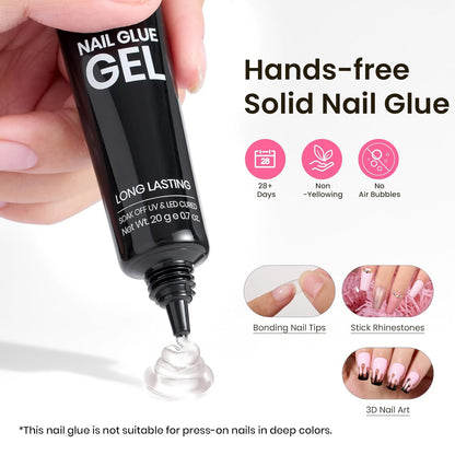 Beetles Tipex Gel Nail Kit Short Coffin Instant Apex Nail Tips, 224 Pcs 16 Sizes Pre-Building Pre-Etched False Nail Tips with Tipex Uv Nail Glue,Mini Nail Lamp-Thick Acrylic Nail Set