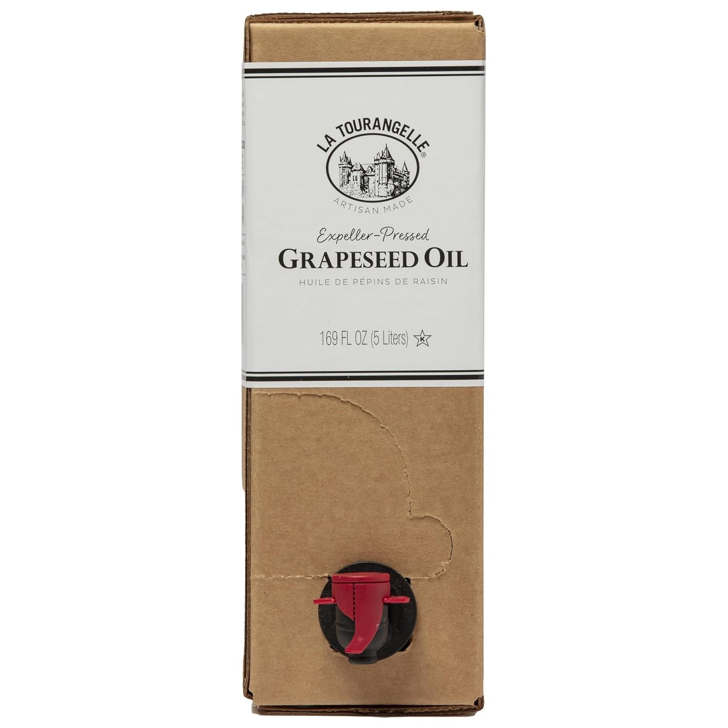 La Tourangelle, Expeller-Pressed Grapeseed Oil, High Heat Neutral Cooking Oil, Cast Iron Seasoning, Also Great for Skin, Hair, and DIY Beauty Recipes, 5 Liters