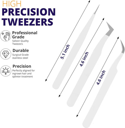 SIVOTE Lash Tweezers for Eyelash Extensions, Hand Calibrated Straight & Curved Tip, Pack of 3, White