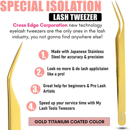 My Lash Tools New Isolation Lash Tweezers For Eyelash Extensions Best for Individual Isolation & Classic Lashes Japanese Stainless Steel Lightweight Precision Lashing Twisers (Gold)