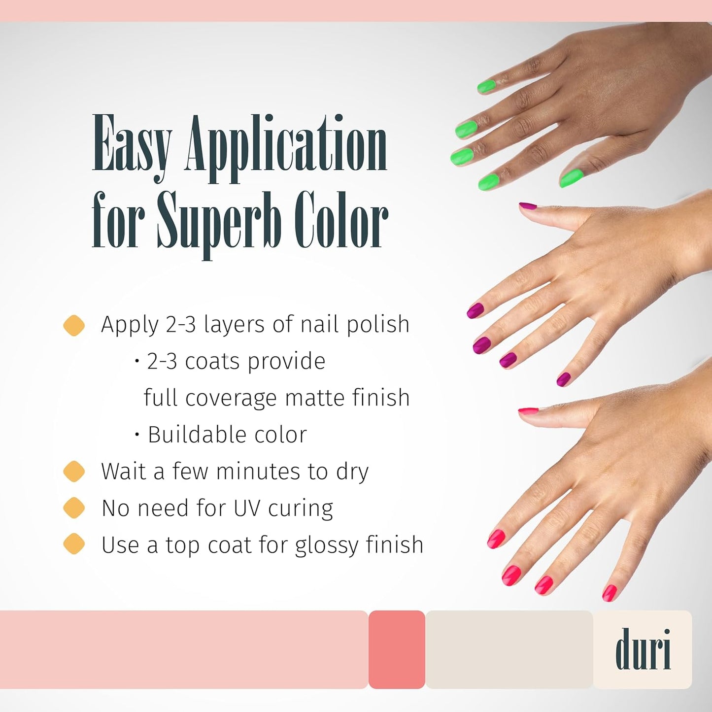 duri Trio Neon Nail Polish Set - GBD201 Neon Favorites, Matte Finish, Quick Drying, 0.45 Fl Oz each