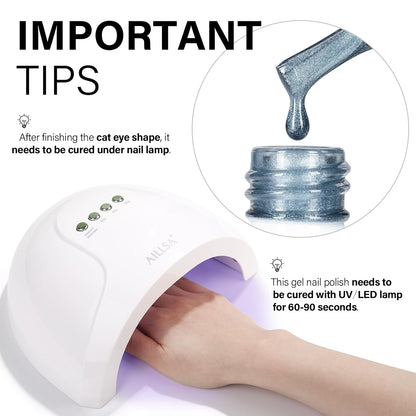 AILLSA Glass Cat Eye Gel Nail Polish, 15ml Gray Glitter Jelly Sheer Gel Polish, Translucent Magnetic Shimmer Sparkle Nail Art U V Salon 0.5 OZ GF32