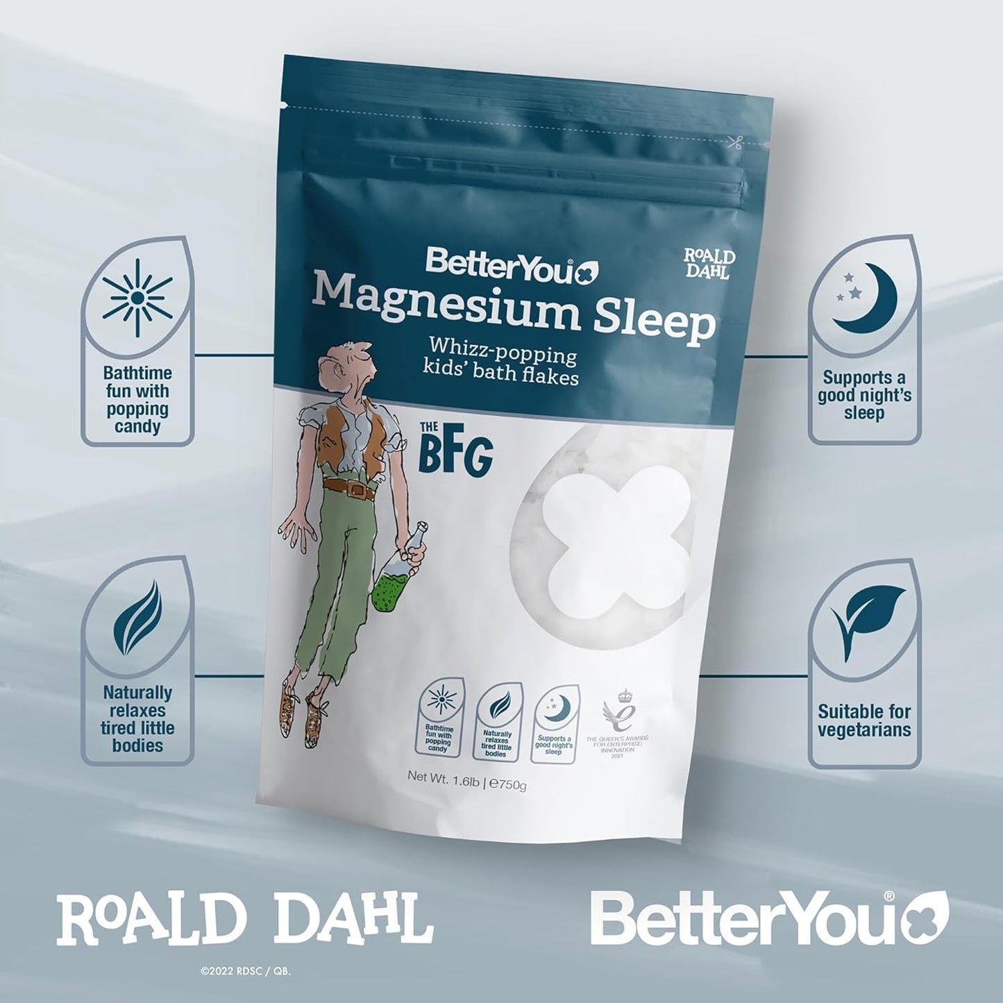 BetterYou Magnesium Sleep Kid’s Bath Flakes - Bath Salts with Popping Candy - Bath Soak with Natural Magnesium - Relaxing Lavender for Sleep - 1.6 lb