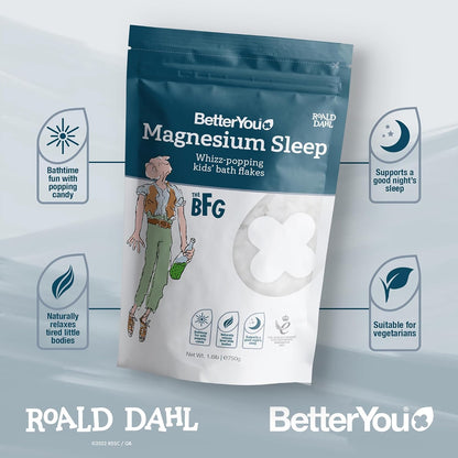 BetterYou Magnesium Sleep Kid’s Bath Flakes - Bath Salts with Popping Candy - Bath Soak with Natural Magnesium - Relaxing Lavender for Sleep - 1.6 lb