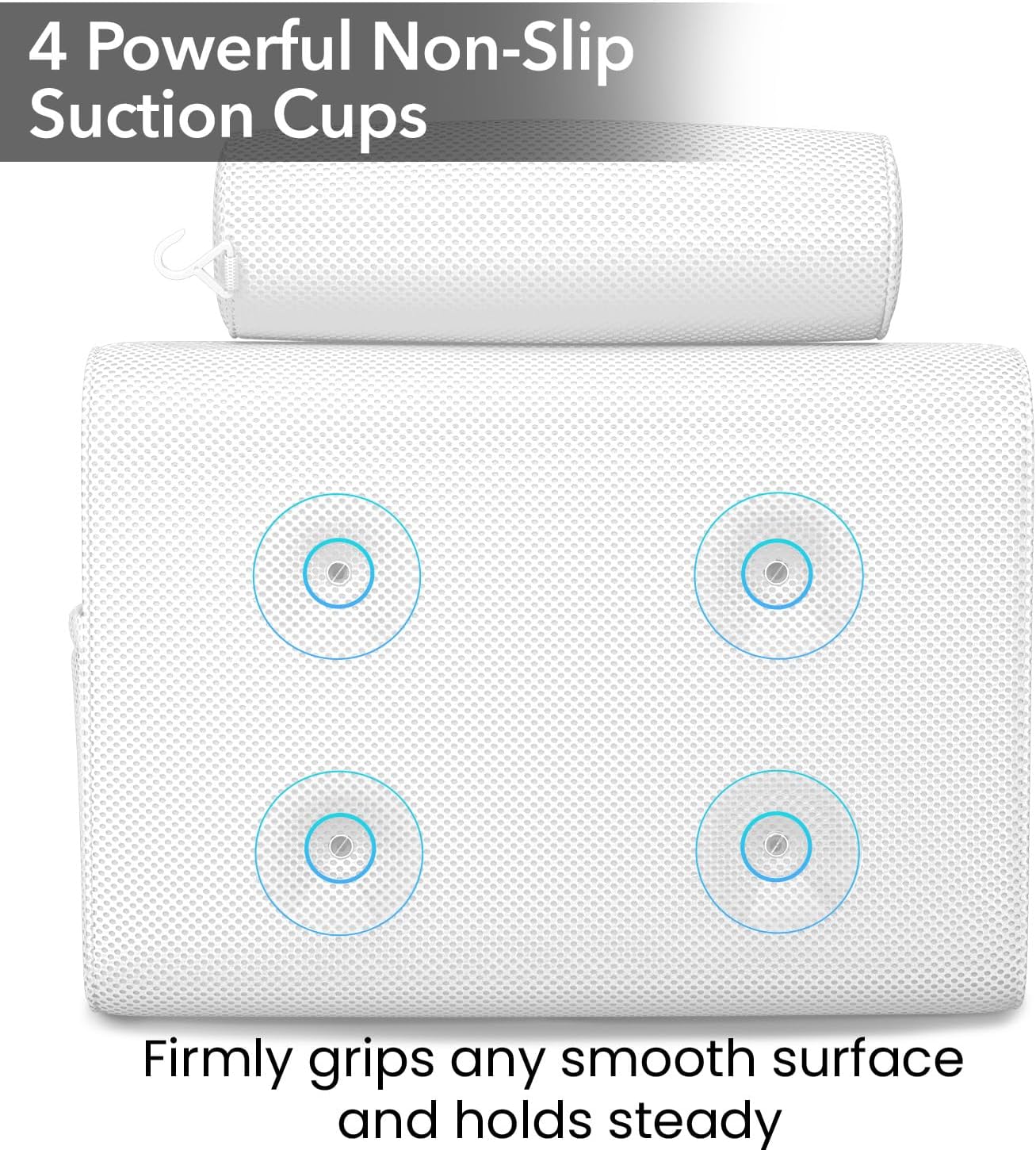 Everlasting Comfort Luxury Bath Pillows for Tub with Head and Neck Support - Non-Slip Bathtub Pillow with Suction Cups, Quick-Drying Mesh & Drying Hook - Jacuzzi & Bathtub Accessories for Women -White