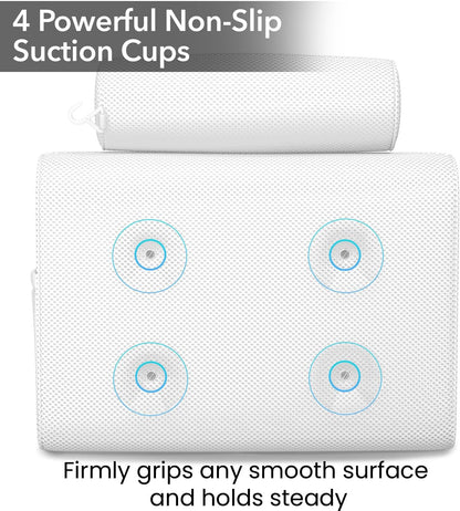 Everlasting Comfort Luxury Bath Pillows for Tub with Head and Neck Support - Non-Slip Bathtub Pillow with Suction Cups, Quick-Drying Mesh & Drying Hook - Jacuzzi & Bathtub Accessories for Women -White