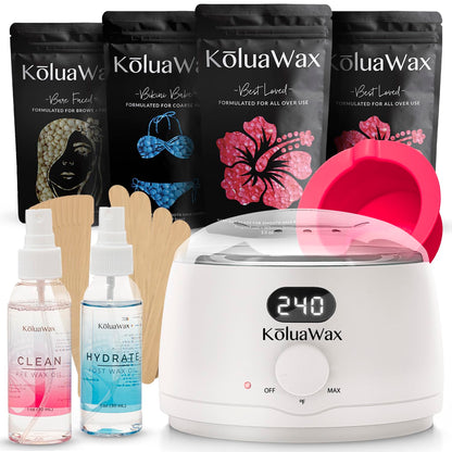 KoluaWax Premium Waxing Kit for Women - Hot Melt Hard Wax Warmer for Hair Removal, Eyebrow, Bikini, Legs, Face, Brazilian Wax - Machine, 4-Pack Beads, Accessories, White