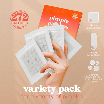 LivaClean 272 CT Pimple Patches Variety Pack Hydrocolloid Patches - Acne Patch XL, Large Pimple Dressing for Face Acne Patch XL