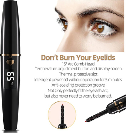 ZAPAL Heated Eyeash Curler, S600 Rechargeable Heated lash Curler, Intelligent Power Off Electric Eyelash Curler Heated Quickly 24 Hs Lasting Natural Makeup for Woman (Jet Black/Gold, X8-132mm)