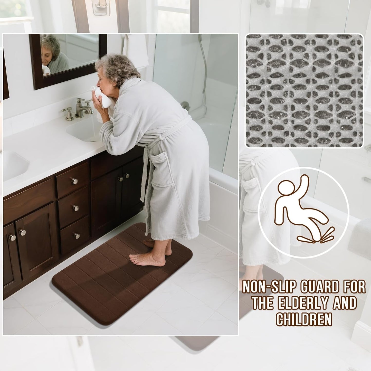 Yimobra Bathroom Runner Rugs 72"x24" Non Slip Washable Memory Foam Bath Mat, Super Soft Water Absorbent Hallway Carpet for Vanity Tub Shower, Brown