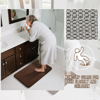 Yimobra Bathroom Runner 55"x24", Non Slip Memory Foam Bath Mat, Super Soft Water Absorbent Hallway Carpet, Machine Washable Rug for Vanity Tub Shower, Brown