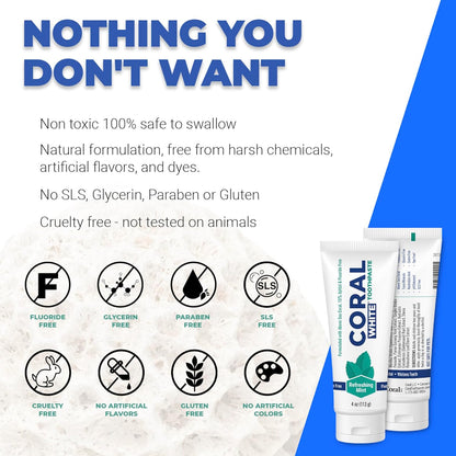 Coral White - Coral White Mint Toothpaste Natural Fluoride SLS Free Coral Calcium Remineralizing Toothpaste 4 Ounce (3 Pack)