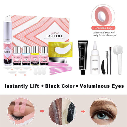 Lash Lift and Black Kit, Professional Eyelash Perm Kit and Black Eyelash & Eyebrow Set 3 in 1, Quick Lifting & Voluminous Coloring with Complete Tools Gifts for Women Salon Grade Home DIY