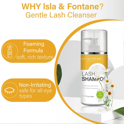 Isla & Fontane Lash Shampoo Bulk – Multi-Scent Series – 17 fl oz / 500ml | Gentle Eyelash Cleanser for Lash Extensions | Non-Irritating | Professional Lash Bath Foam For Salon And Home Use (Chamomile)