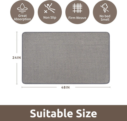 AMOAMI Chenille Bath Mat Super Absorbent Bathroom Mat Quick Dry Low Pile Bath Mats for Bathroom Washable Rubber Backed Bathroom Runners Fit Under Door, Front of Bathtub, Sink, LIGHTGREY&Beige 24"x48"
