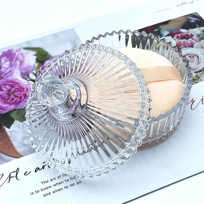 2 Pack Extra Large 5.2" Beige Powder Puffs and 5.3" Glass Container – Oversized Soft Body & Face Large Powder Puff Dusting Powder Jar Holder Case(Clear Glass)