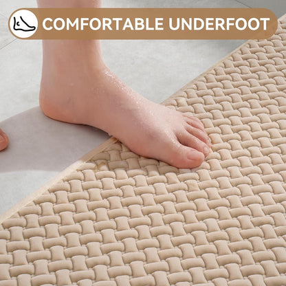 Bathroom Runner Rug Non Slip, Super Absorbent Quick Dry Long Bath Mat, Foam Weave Texture Rubber Backing Ultra Thin Bathroom Mats Fit Under Door Bathroom Floor Bathtub Shower